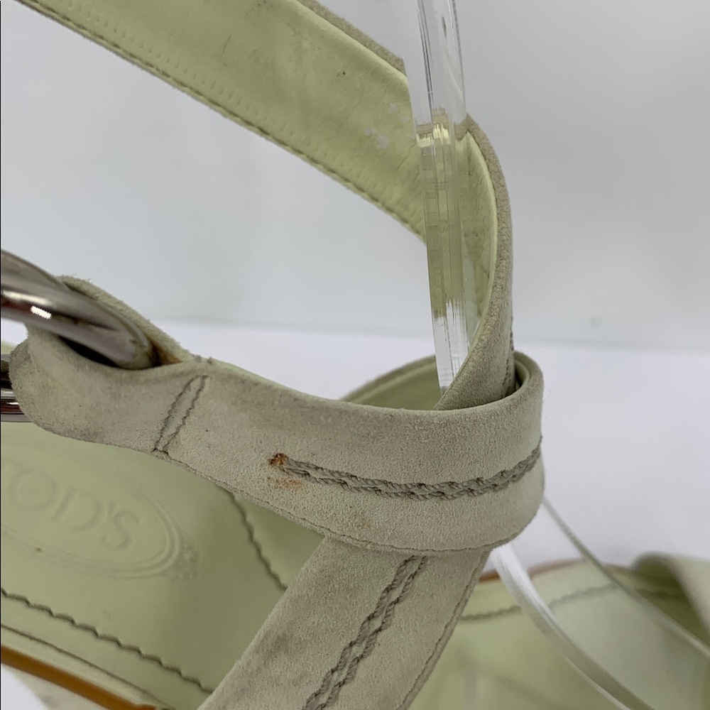 TODs strappy heel sandals light green suede pyramid heel ankle strap 37 7 - Picture 8 of 8